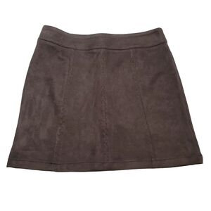 LOVE Riche‎ Mini Skirt Womens Small Charcoal Brown Microsuede Western Embroidery